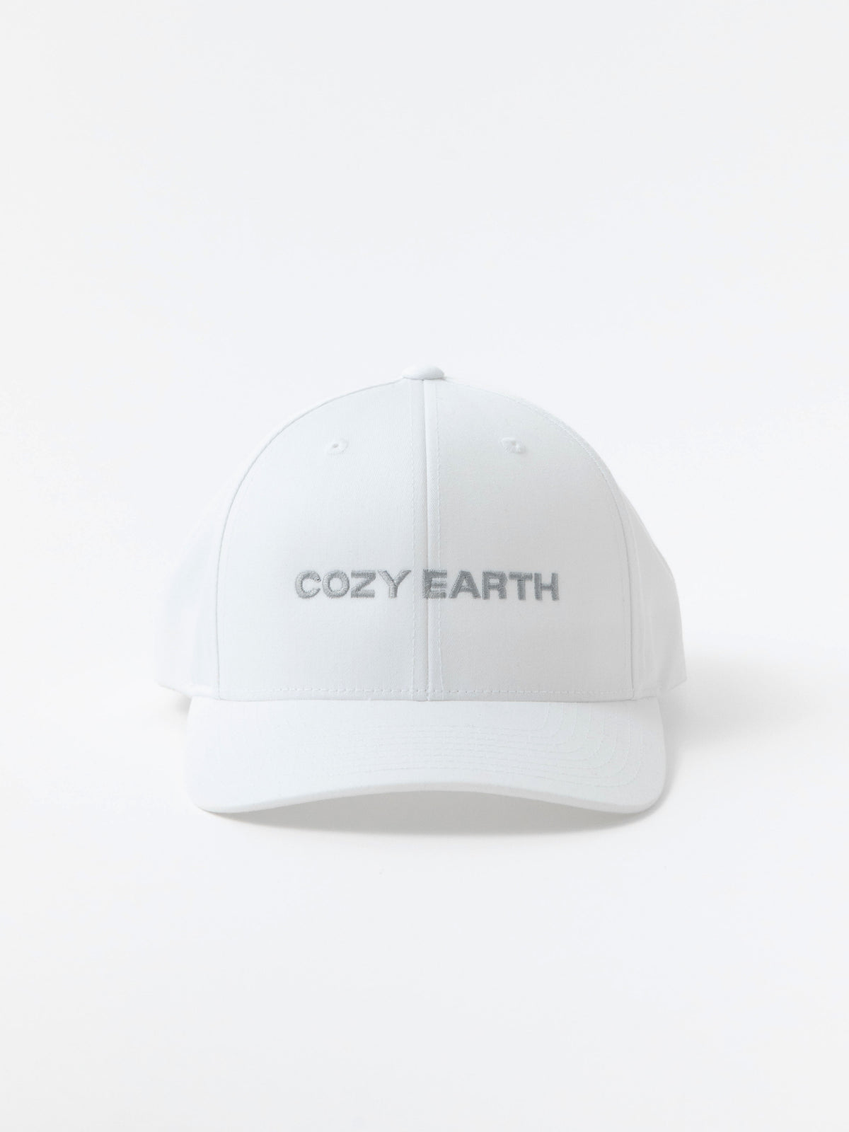 White cap with 'COZY EARTH' text on a white background |Color:White/Stone