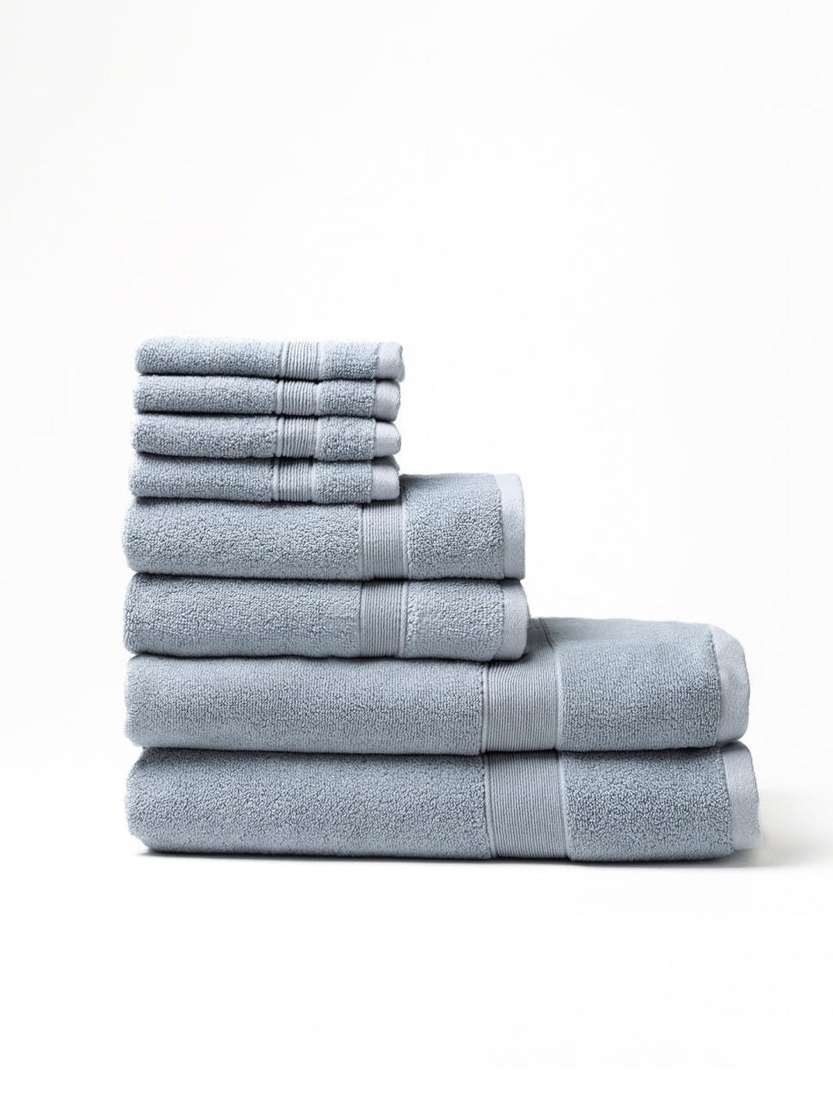 Harbor Mist luxe bath towel set folded with white background 