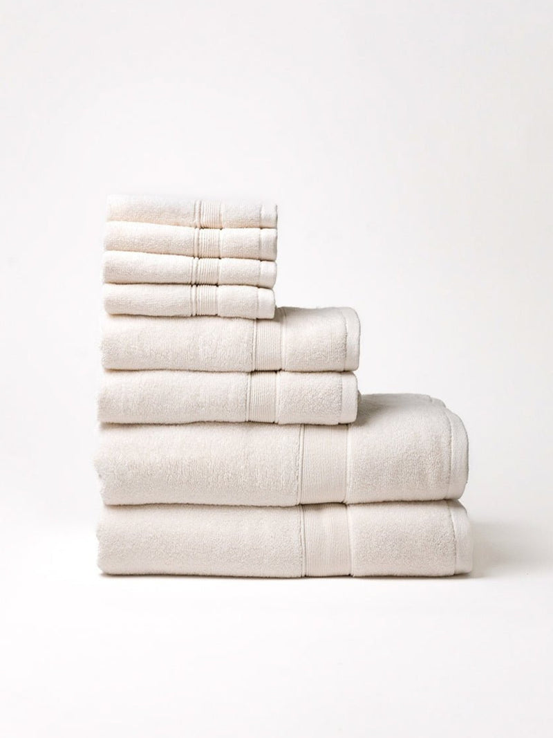 Seashell luxe bath towel set folded with white background