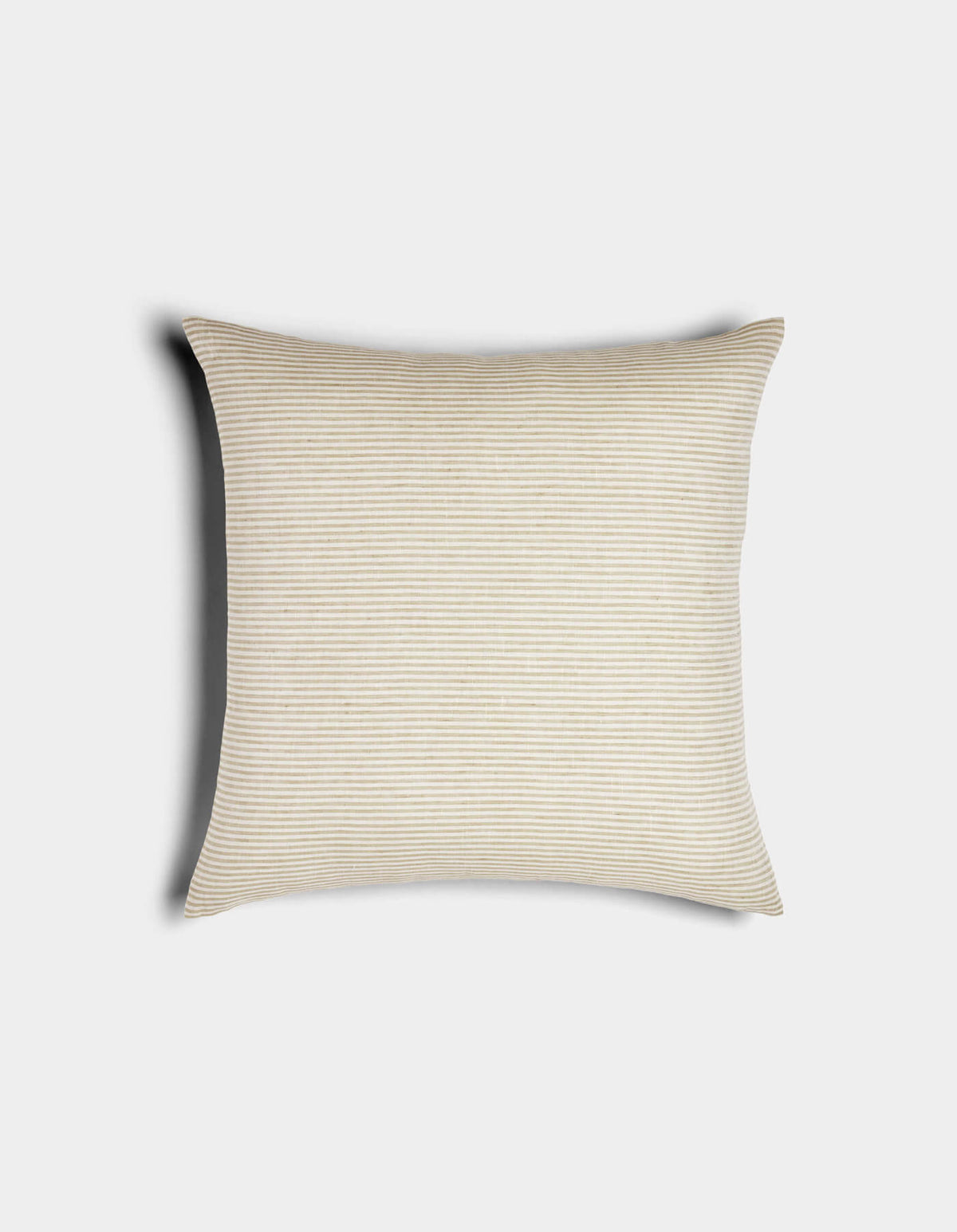 The Cozy Earth Striped Throw Pillow features thin beige and white horizontal stripes. Soft and neatly shaped, it is displayed against a plain white background.