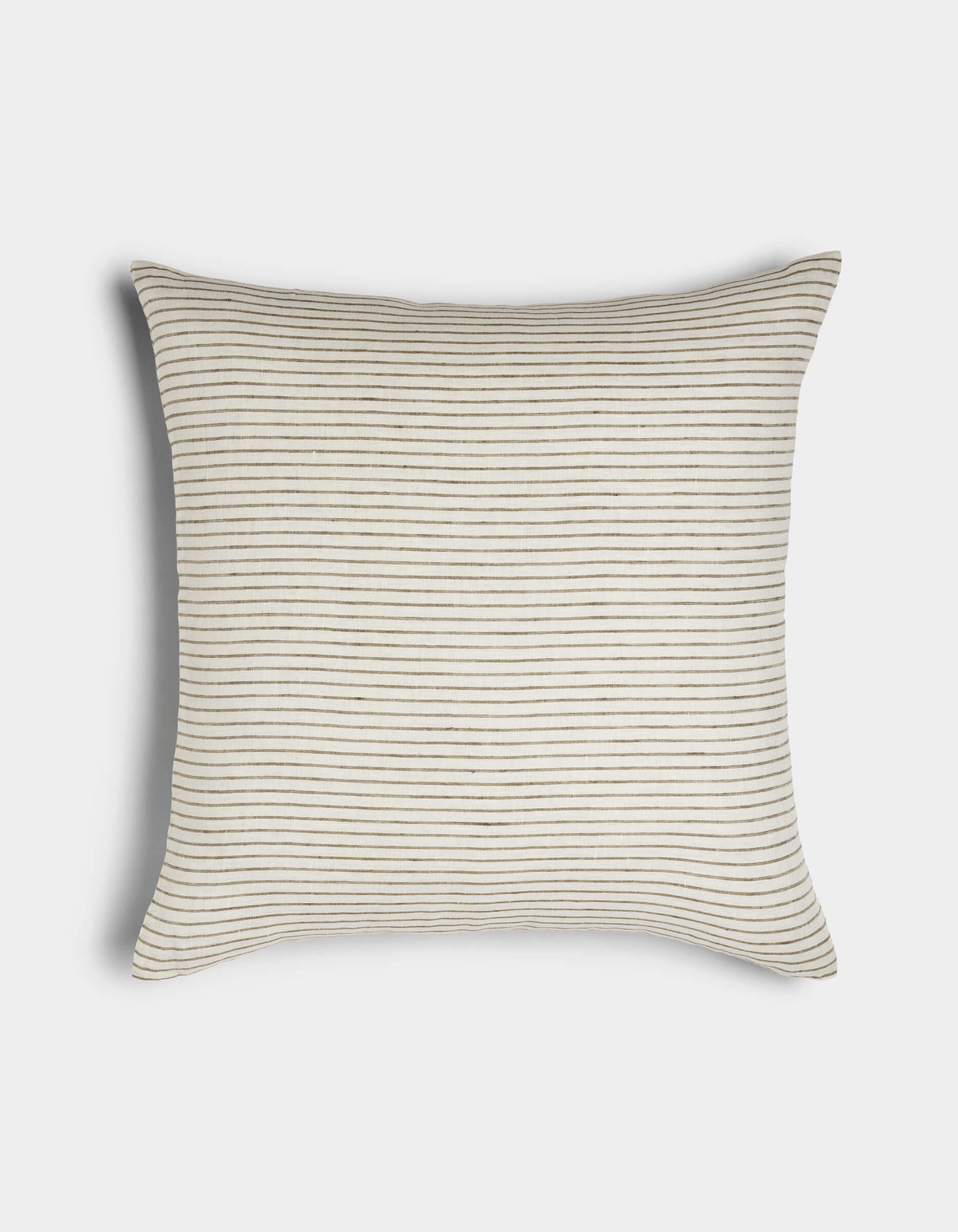 The Cozy Earth Striped Throw Pillow features a cream background with thin, evenly spaced black stripes, displayed against a white surface.