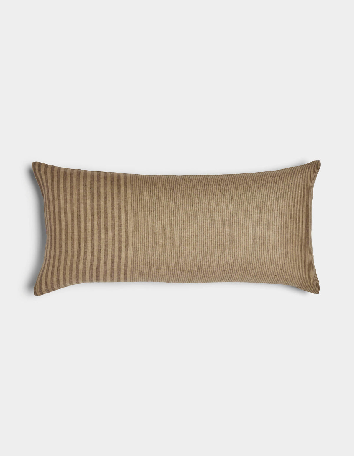 The Cozy Earth Striped Throw Pillow features a light brown corduroy texture, with vertical stripes on the left and a solid pattern on the right, shown against a plain white background.