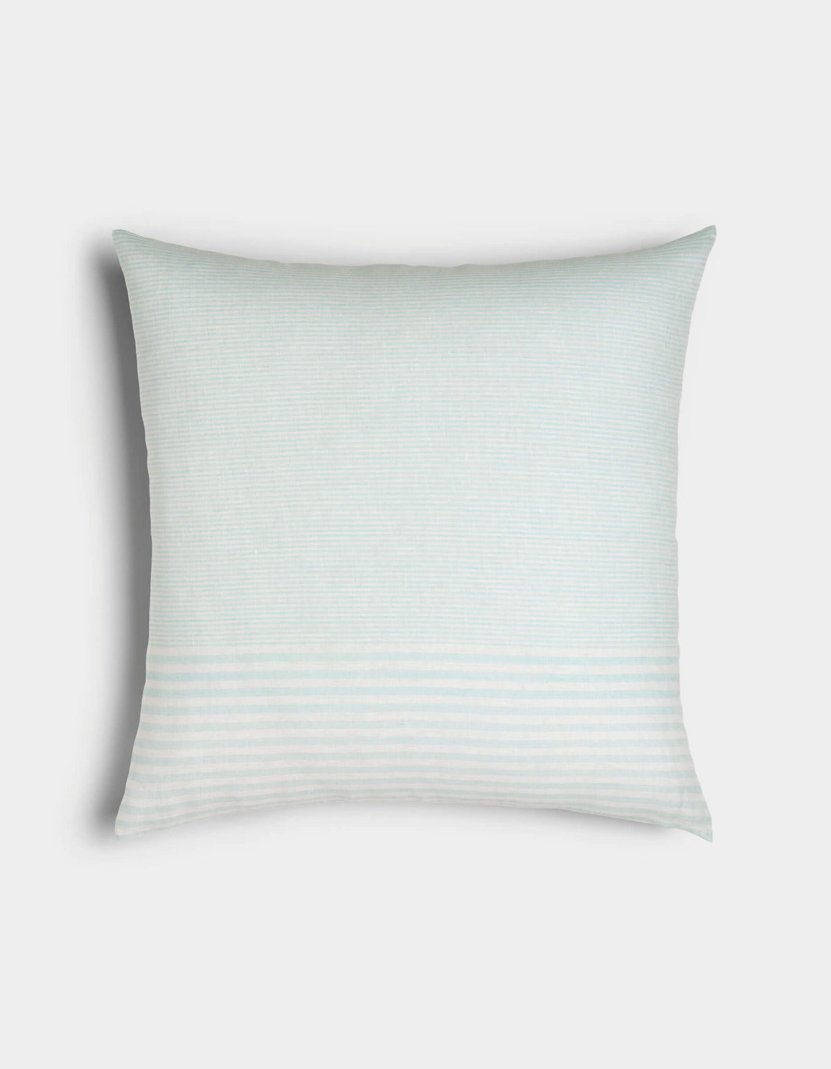 The Cozy Earth Striped Throw Pillow features light blue and white horizontal stripes and a rectangular shape, displayed on a plain white background.