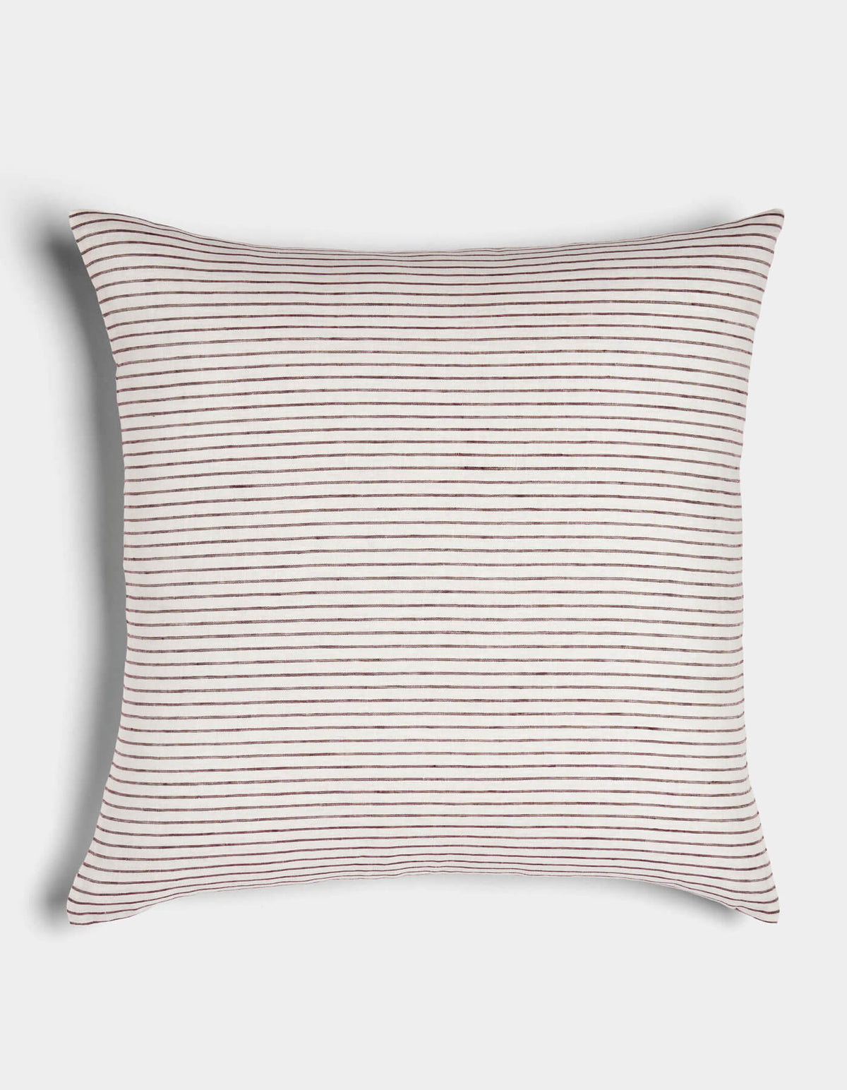 The Cozy Earth Striped Throw Pillow features thin, evenly spaced horizontal brown stripes on a white background, shown on a plain white surface.