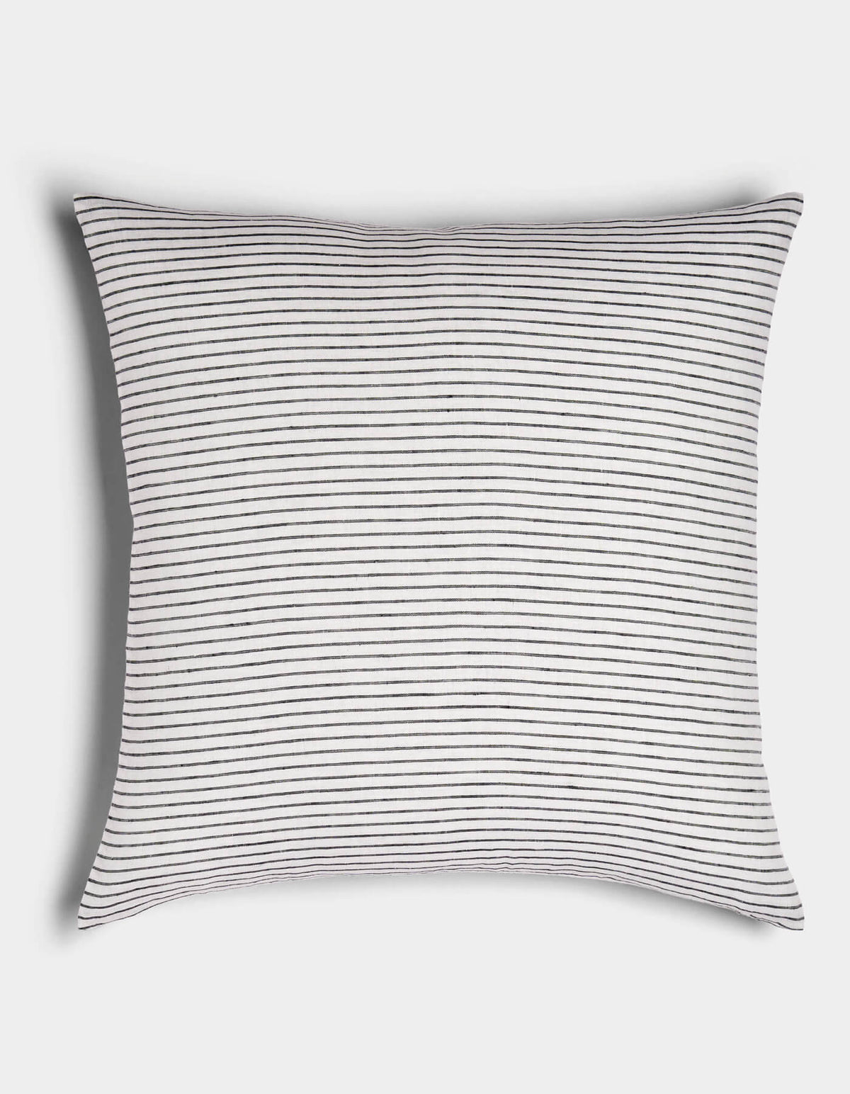 The Cozy Earth Striped Throw Pillow features a white background with thin, evenly spaced horizontal black stripes, displayed on a plain white surface.