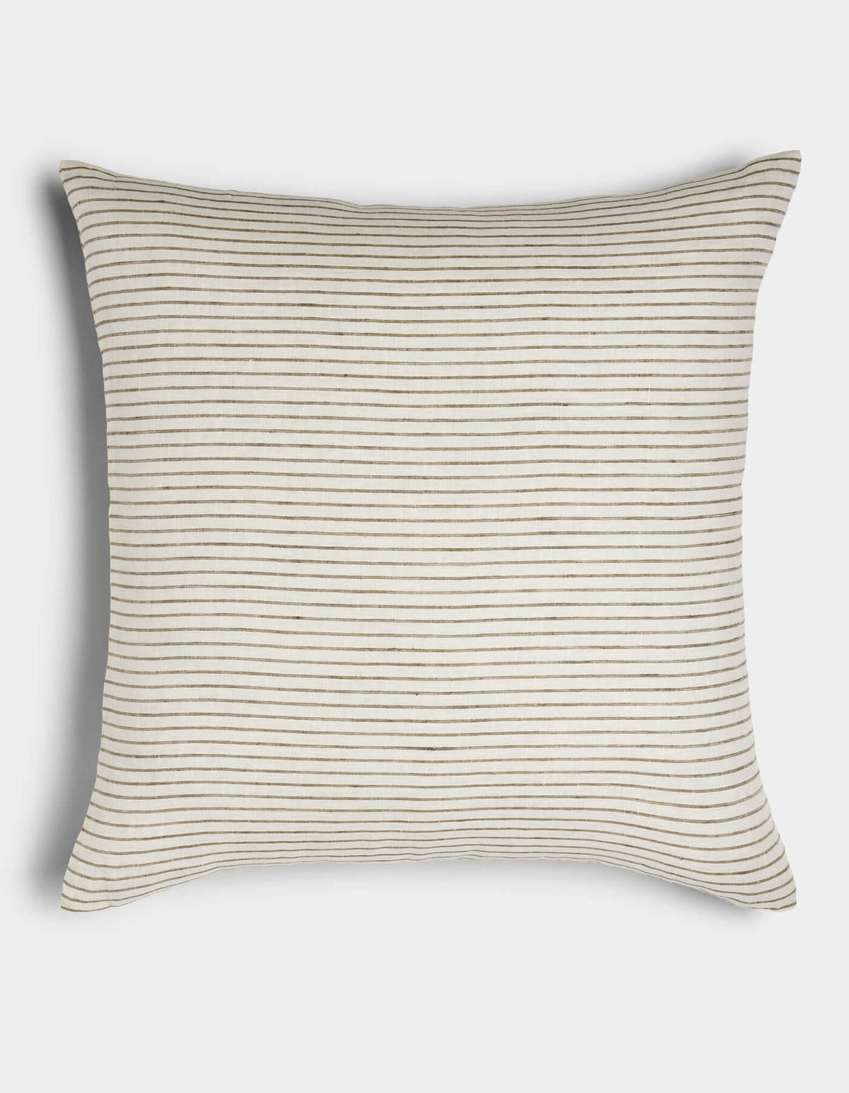 The Cozy Earth Striped Throw Pillow features a cream background with thin, evenly spaced horizontal black stripes, slightly rounded corners, and a soft, textured finish.