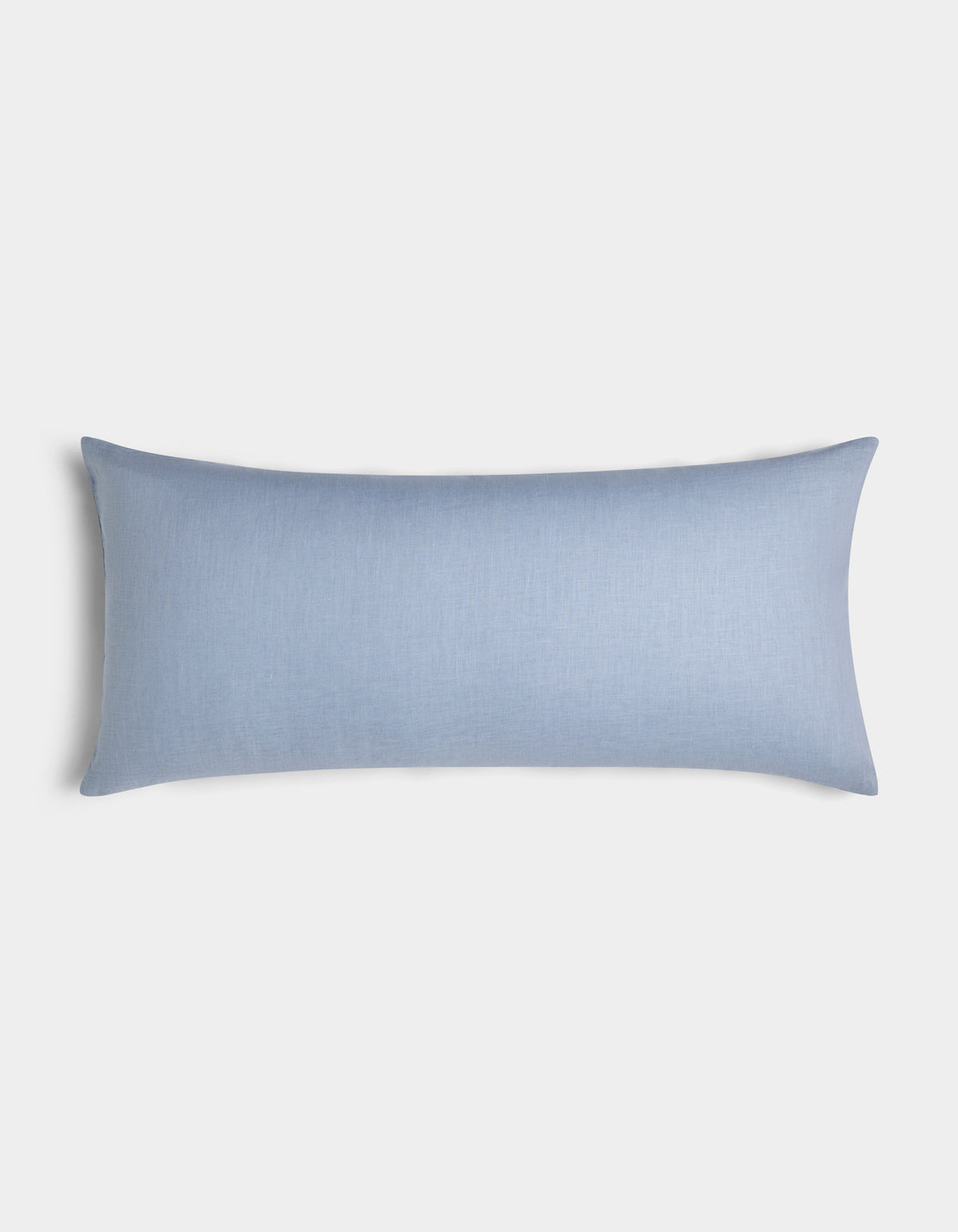 The Cozy Earth Linen Throw Pillow features a light blue rectangular design with a smooth fabric cover, shown against a plain white background.