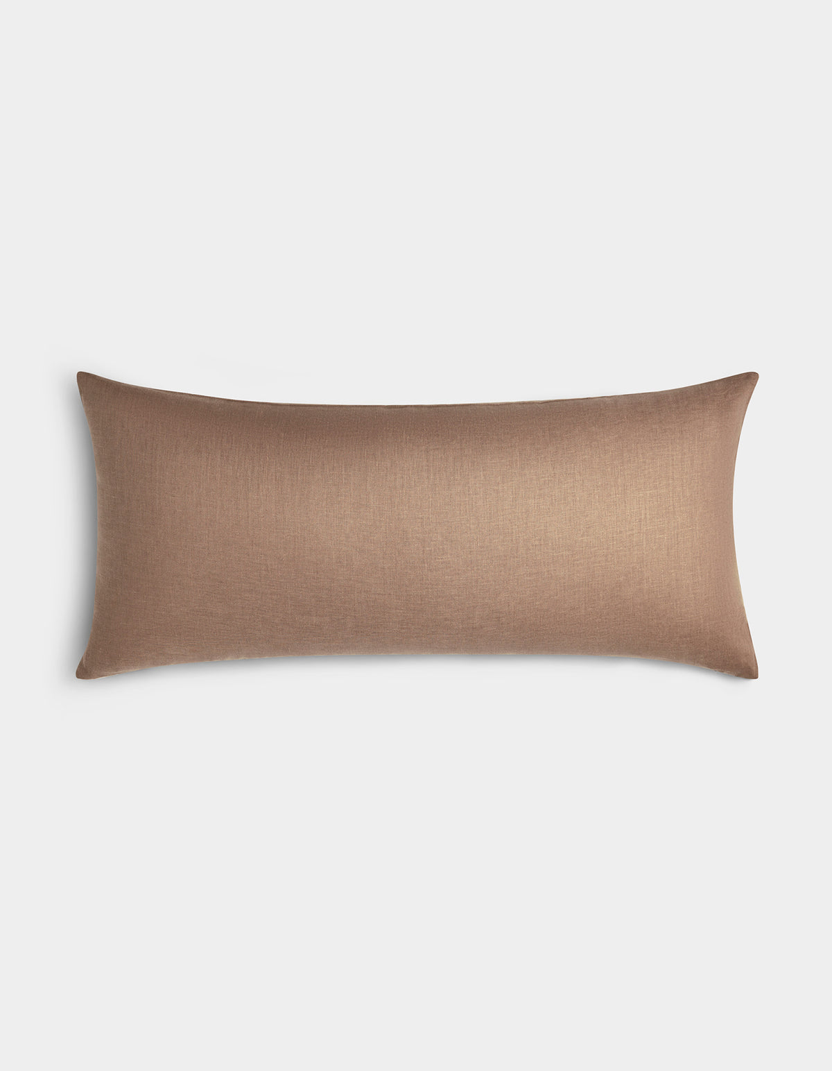 The Linen Throw Pillow by Cozy Earth features a rectangular shape and light brown color with a smooth texture, displayed on a plain white background.