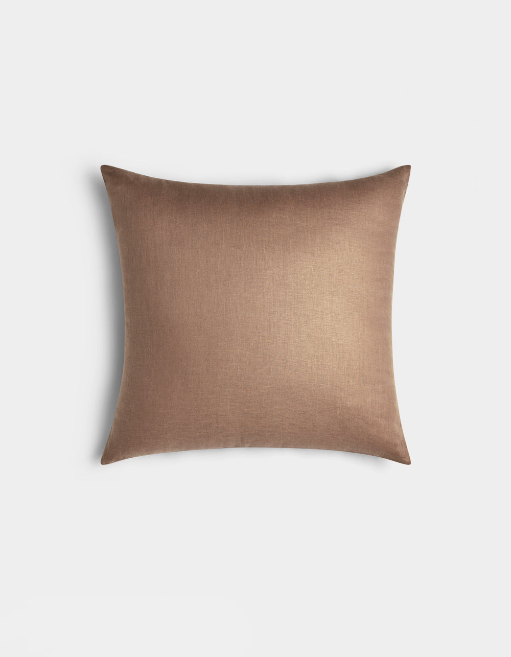 The Cozy Earth Linen Throw Pillow is a square, brown cushion with a smooth fabric texture, displayed against a plain white background.|Color:Maple|Size:20" x 20"