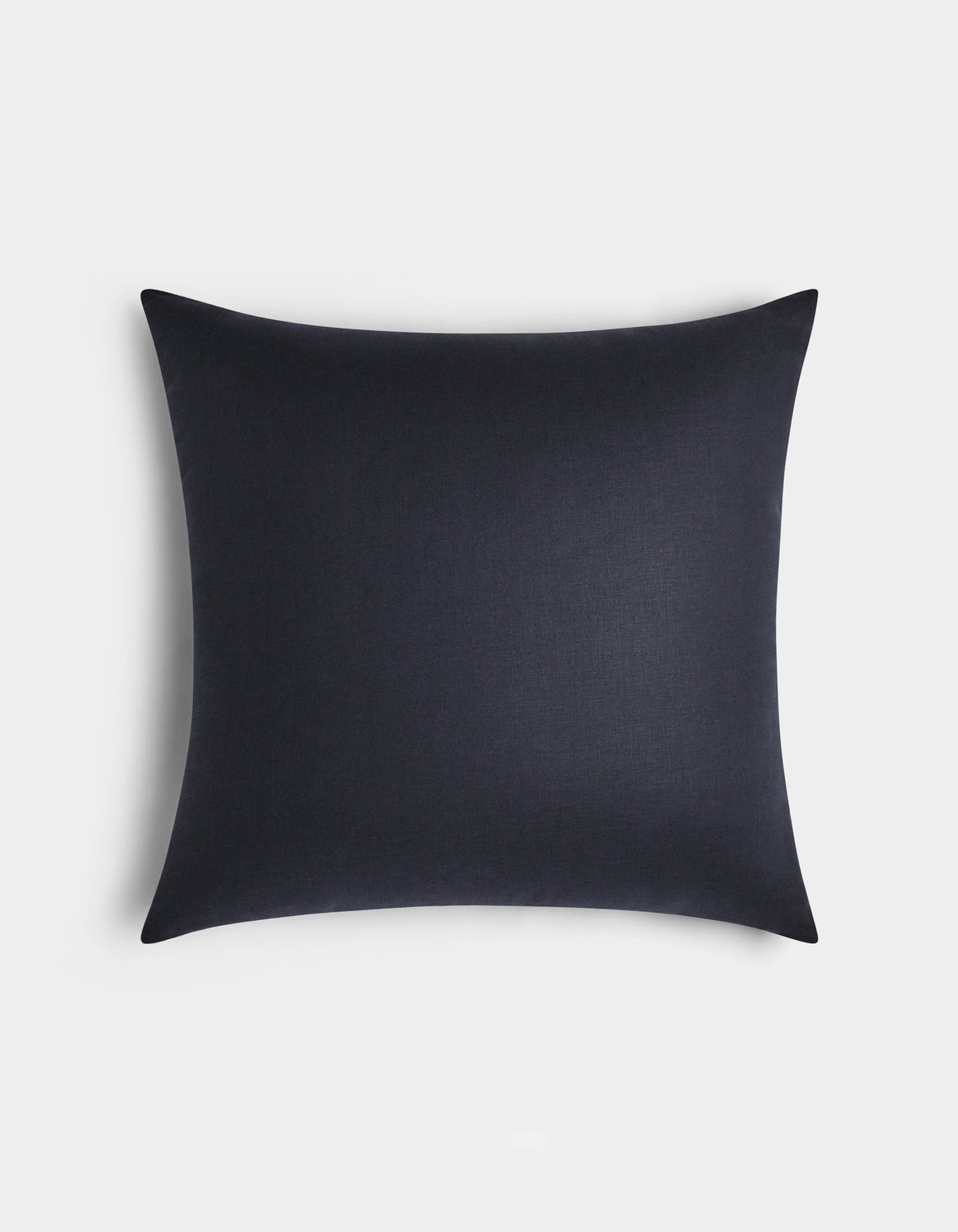 The Cozy Earth Linen Throw Pillow, square and dark navy blue with a smooth texture, is displayed on a plain white background from a top-down view.