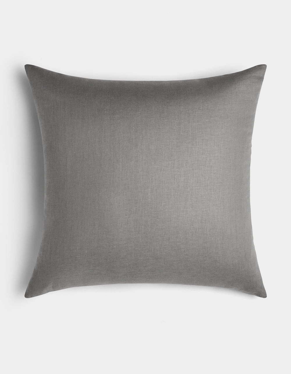 The Cozy Earth Linen Throw Pillow features a rectangular shape and smooth solid gray cover, displayed against a plain white background.