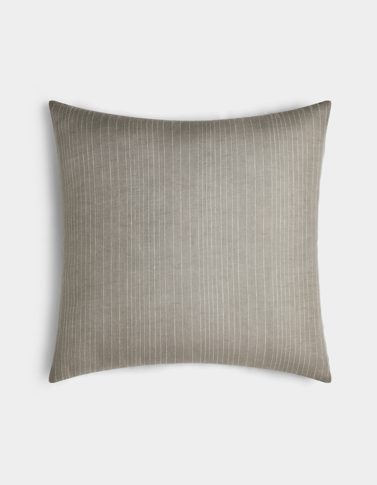The Cozy Earth Striped Throw Pillow features a light gray square cover with thin white vertical pinstripes, shown against a plain white background.