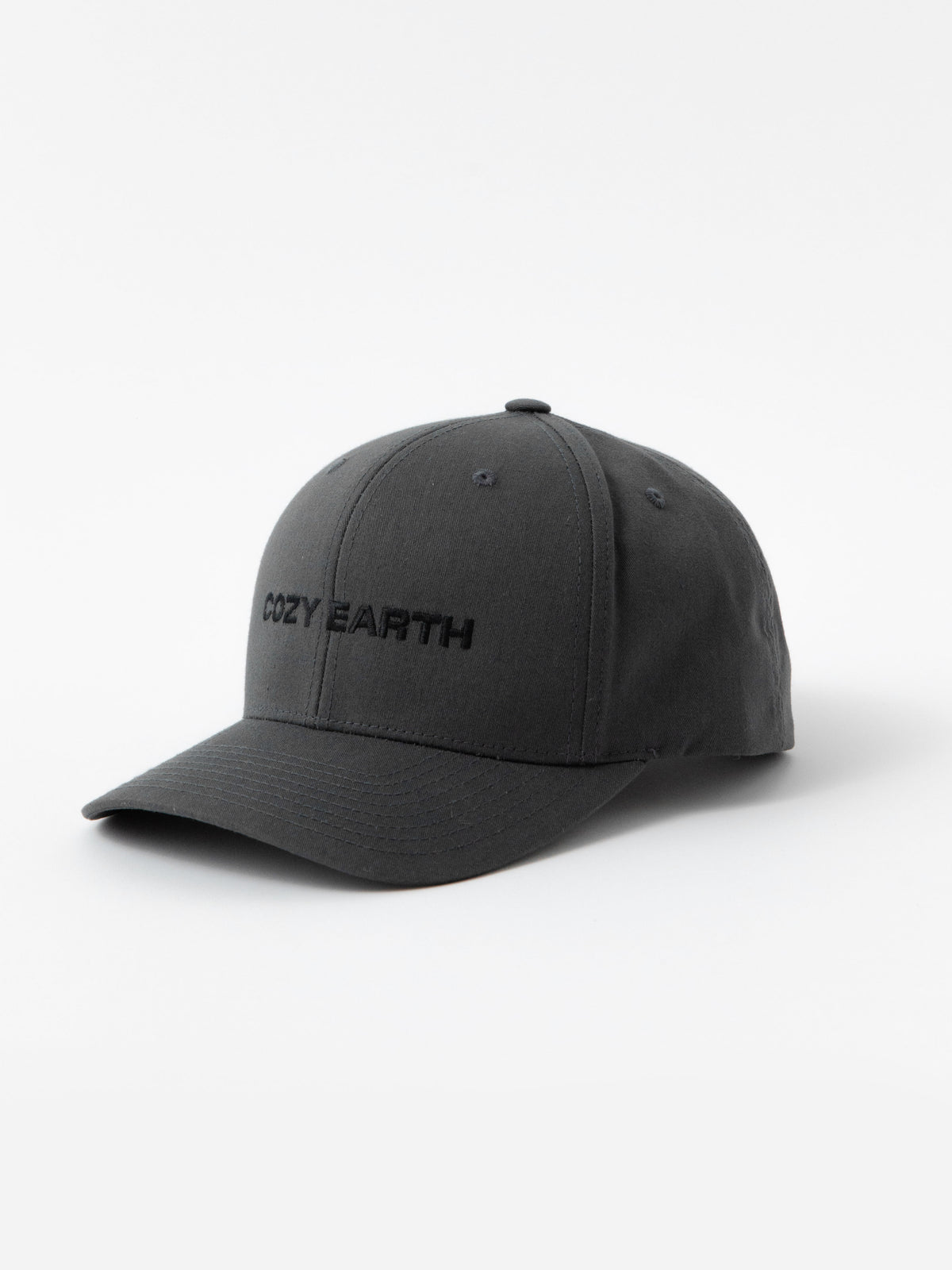 Grey cap with 'COZY EARTH' text on a white background 