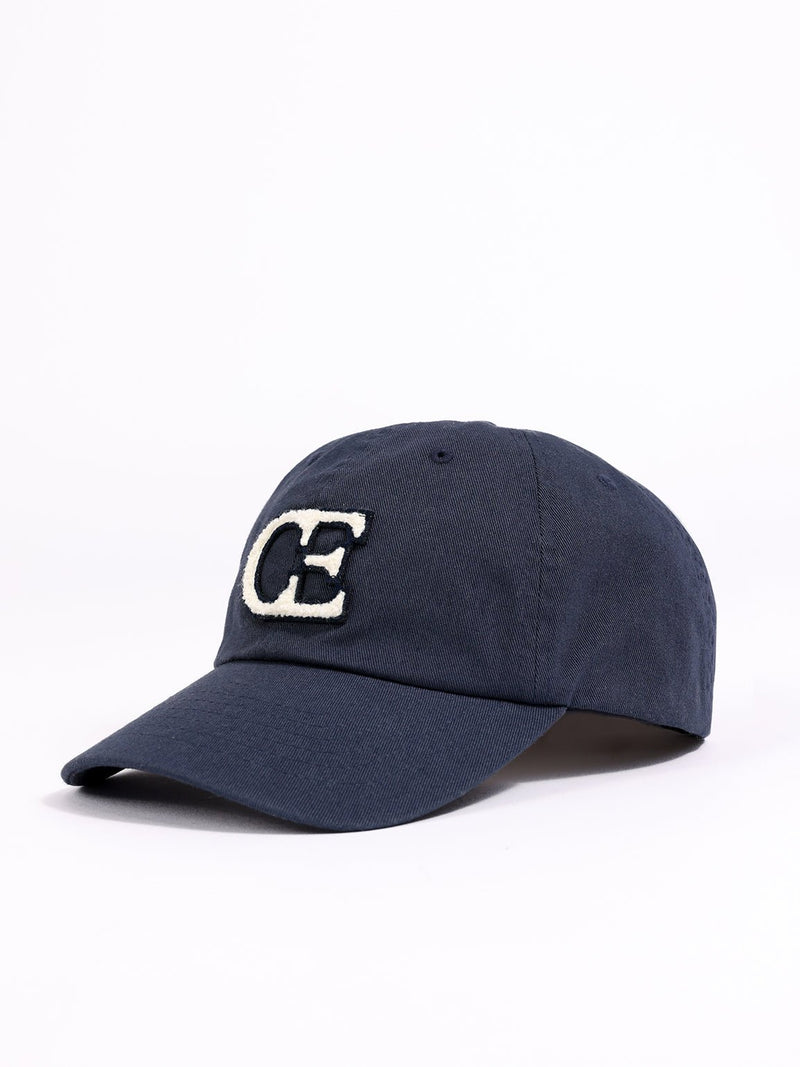 Side view of washed navy vintage cap
