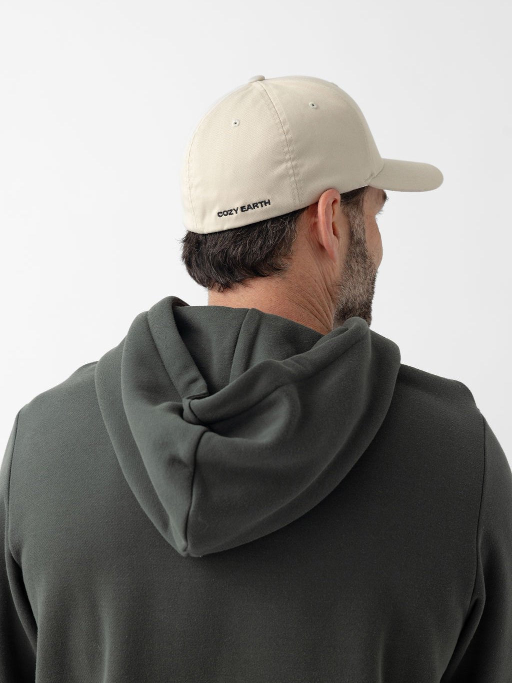 Back of man wearing stone urban classic hat 