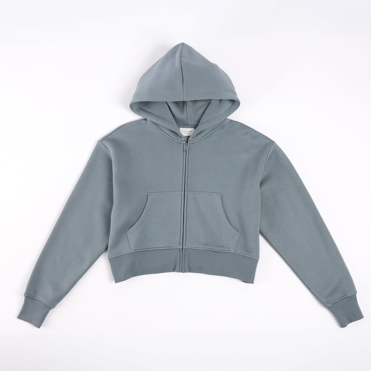 Smokey Blue  CityScape Cropped Full Zip with white background 