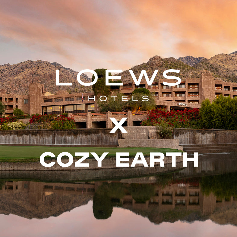 Loews Hotels Cozy Earth logo with hotel building and mountain landscape